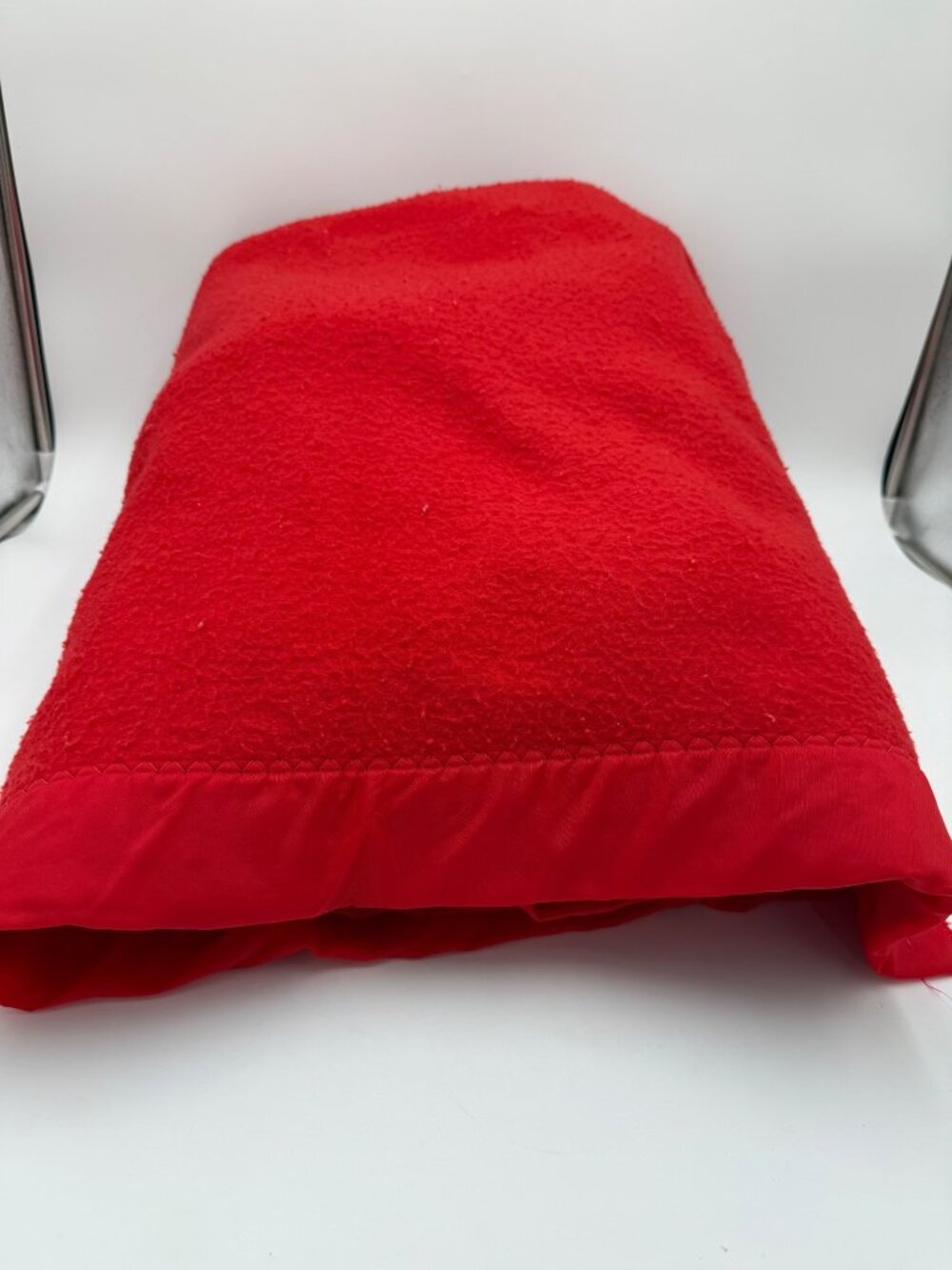 Vintage Sears Red Blanket Satin Trim 74" x 92" Made in USA